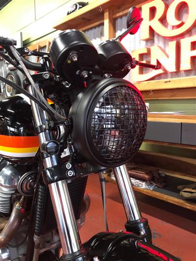 MESH SIDE MOUNT MOTORCYCLE HEADLIGHT - 7.7" BLACK
